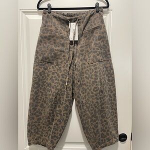 NWT, Gaudie brand, Size S, Animal Print Denim, Cropped Barrel Style